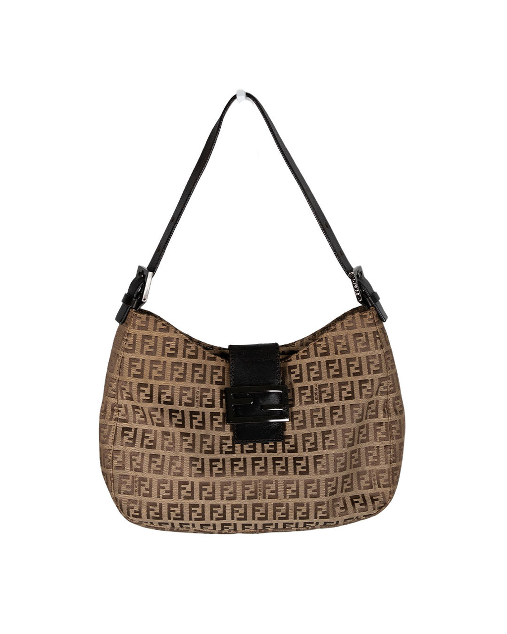 FENDI Zucchino Canvas Leather Shoulder Bag