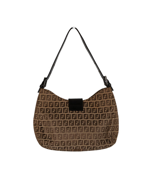 FENDI Zucchino Canvas Leather Shoulder Bag
