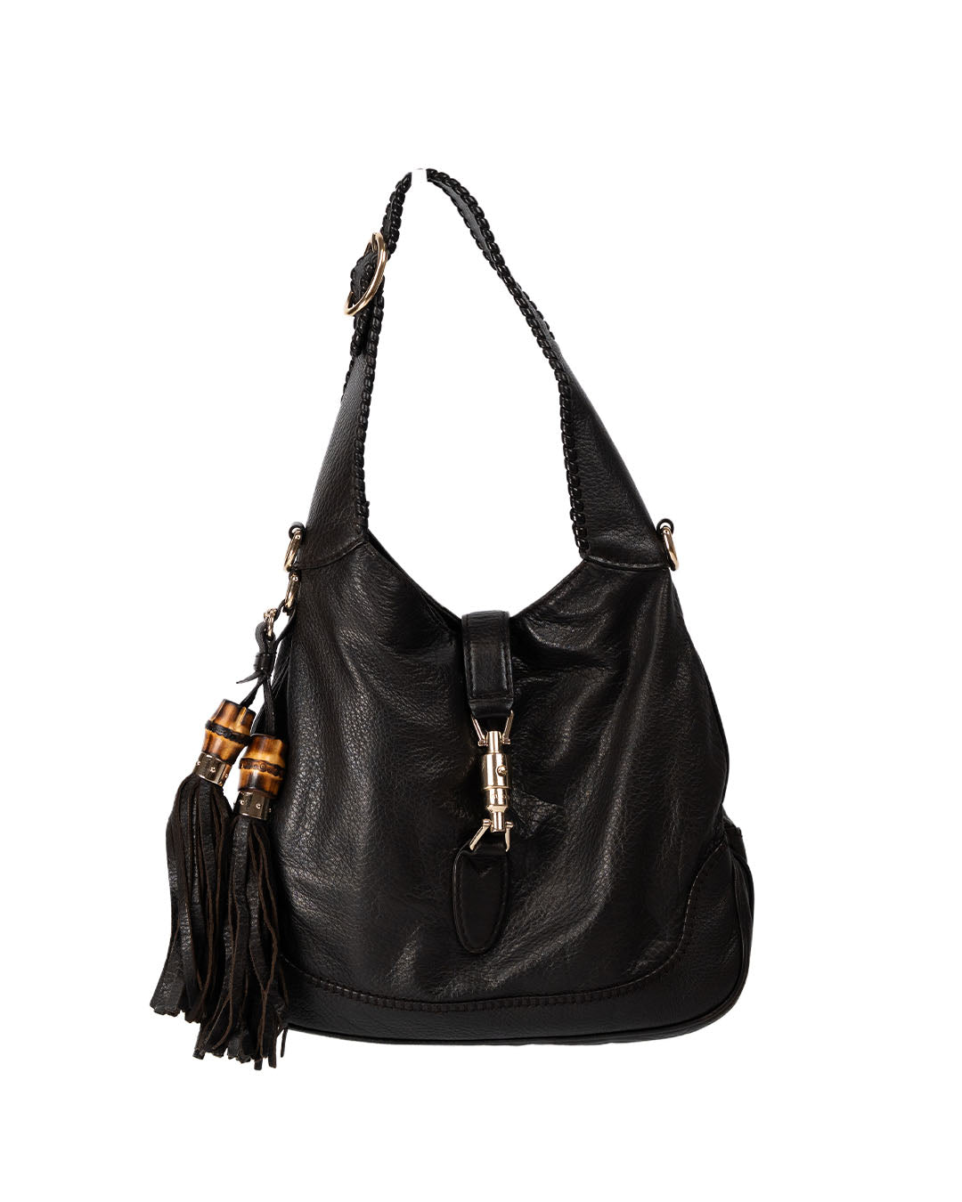 GUCCI Black Pebbled Leather New Jackie Medium Shoulder Bag